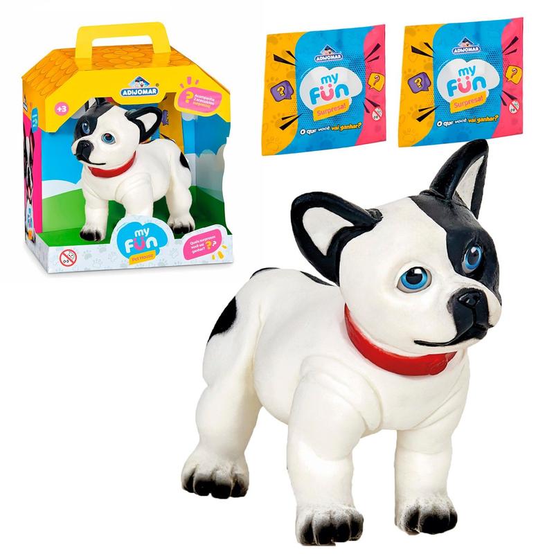 Cachorro Bulldog De Brinquedo Em Vinil Com Casinha E Dois